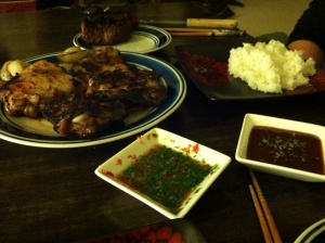 Korean husband cooking for Hmong Wife: Steak BBQ chicken